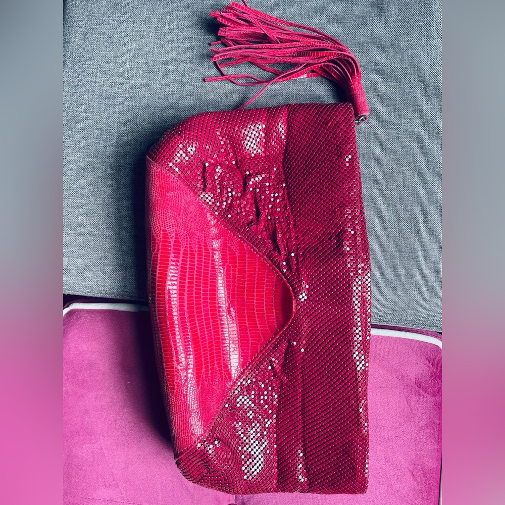Pre-owned Fuschia leather & metal mesh clutch. Soft and sexy! Barely used, clean